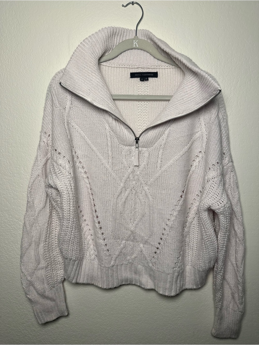 Skull Cashmere light pink/Cream Cable-Knit Half-Zip Sweater